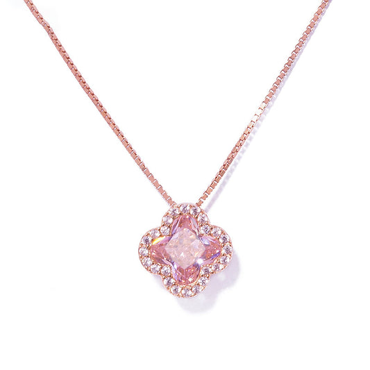 Pink Crystal Clover Necklace
