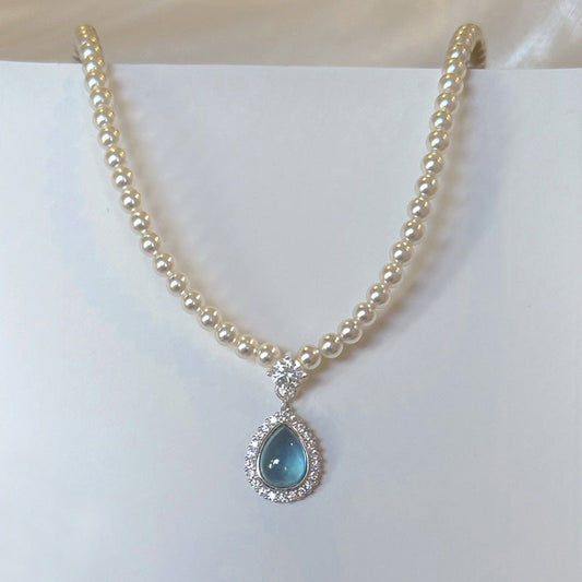 18K Blue Crystal Pearl Necklaces