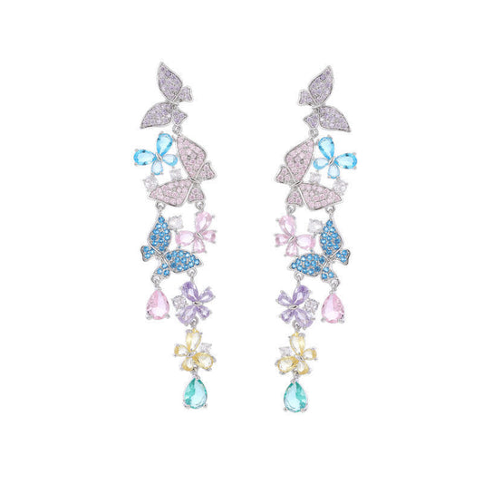 18K Flower Butterfly Long Earrings