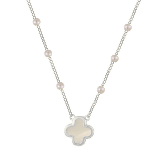 Four Leaf Motif Clover Pearls Necklace